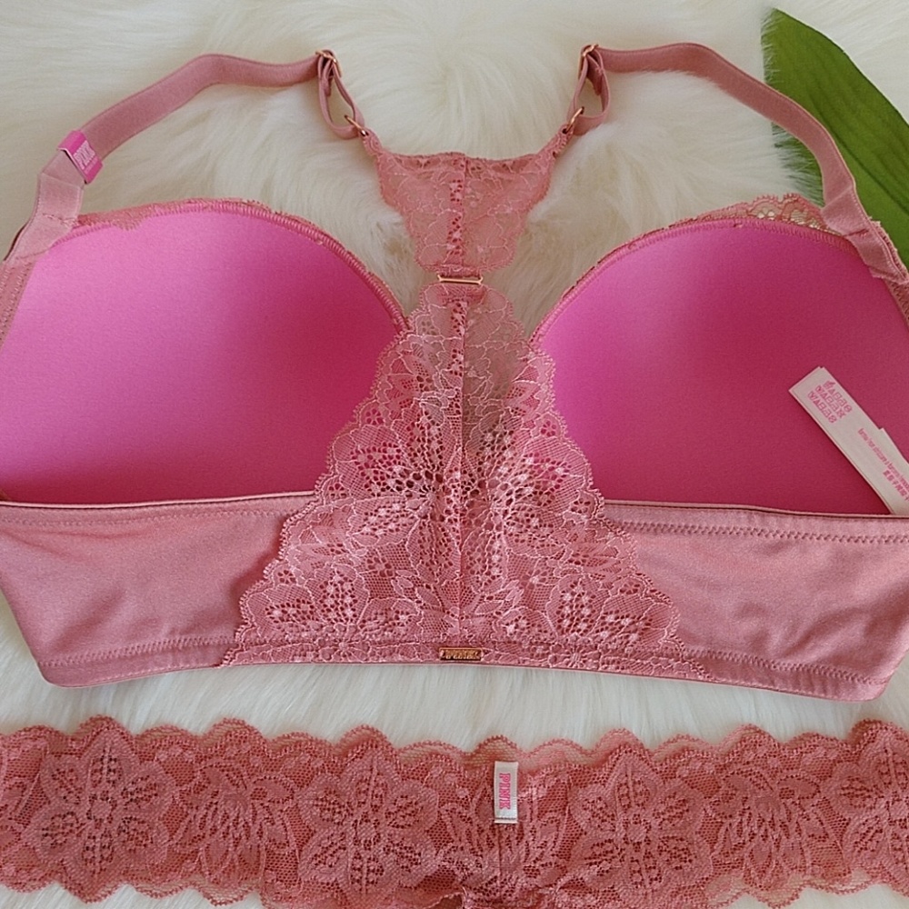 Size 36D🌺 PINK VS DATE PUSH-UP BRA + THONG L - Picture 6 of 8